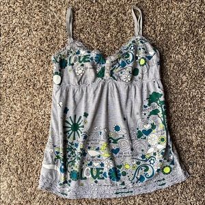 Pacsun Grayish Hippie Flower Power Babydoll Top
